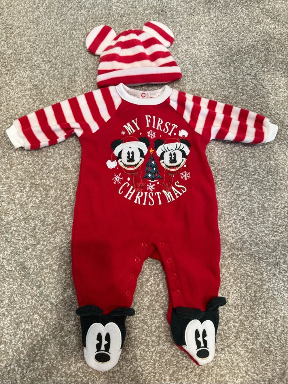 My First Christmas Red Striped Baby One-Piece 0-3months